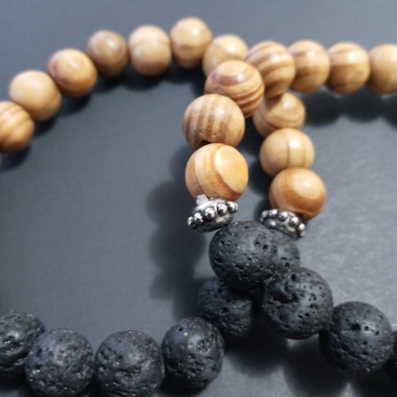 2 Pack - New Big Wood Lava Rock Healing Bracelet - Picture 3 of 4